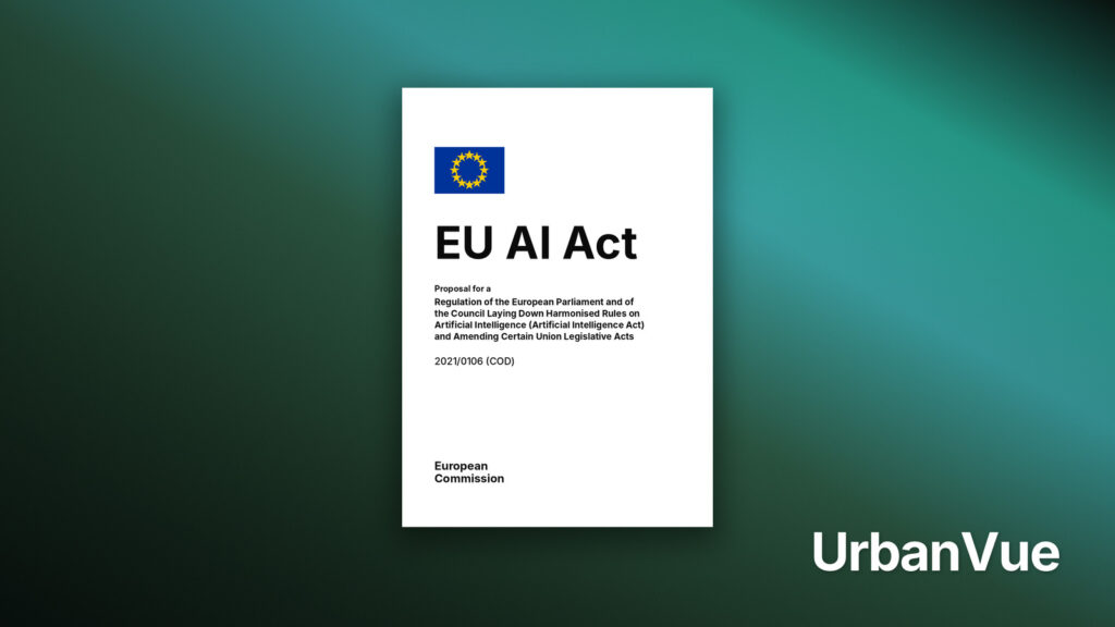 Cover van het EU AI Act-voorstel (Verordening 2021/0106) op een UrbanVue-achtergrond.