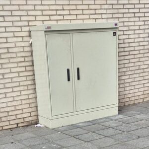 Beplakking en graffiti op nutskast, niveau A